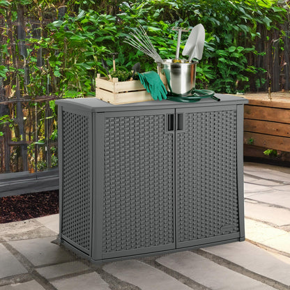 Suncast Outdoor Storage Cabinet with Pad-Lockable Doors, Freestanding Outdoor Patio Storage Unit, 42" W x 23" D x 35.5" H, Cool Gray - WoodArtSupply