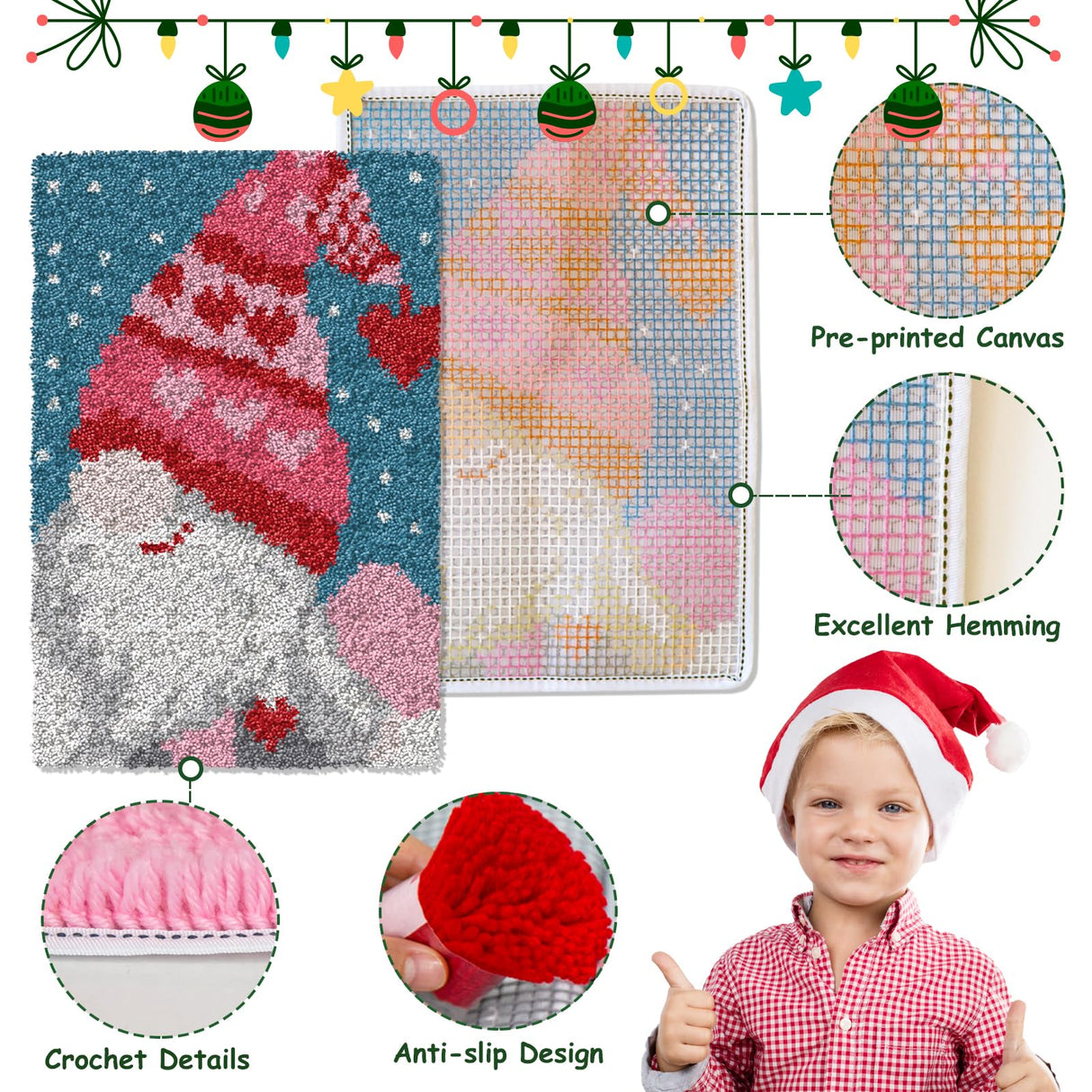 YP Latch Hook Kits for Kids Adults DIY Rug Tapestry Kits with Printed Canvas Embroidery Kits Festival Gifts Home Decoration (C, 18.1inch X 12.6inch) YP