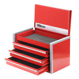 P.I.T. Mini Red Tool Box, Portable 3 Drawer Steel Tool Box with Magnetic Tab Locking, Red Micro Top Chest with Liner for Tools Storage, Home DIY P.I.T.