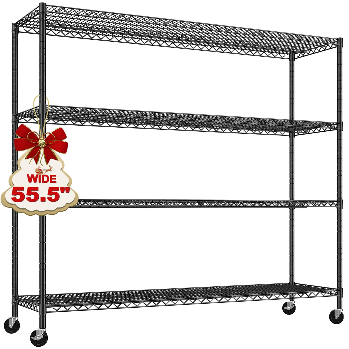 REIBII 55.5''W Storage Shelves 2500LBS Wire Shelving Unit with Wheels Heavy Duty Metal Shelves for Storage Adjustable Garage Storage Rack Pantry REIBII