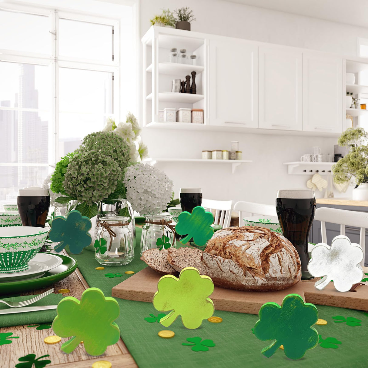 6 Pieces St Patricks Day Rustic Table Wooden Signs Unfinished Shamrock Table Centerpiece Indoor Irish Lucky Shamrock Standing Tabletop Decoration yasuwekik