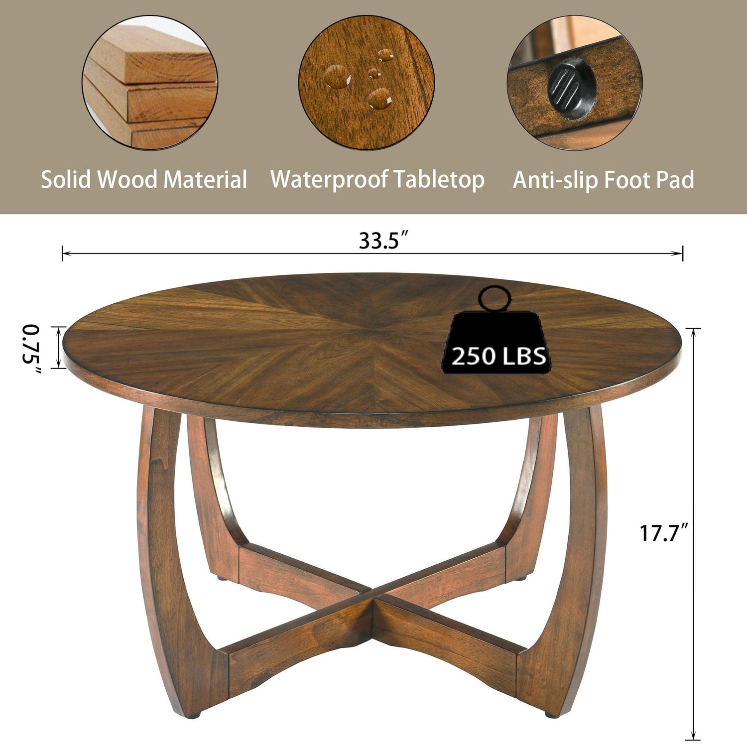 LEEMTORIG Round Coffee Table for Living Room Patio, 33.5" Mid-Century Modern Drum Round Wood Coffee Table with Cross Legs, Wood Grain Circle Coffee LEEMTORIG
