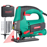 HYCHIKA Jigsaw, 6.7A Jig Saw 800-3000SPM with 6 Variable Speeds, 4 Orbital Sets, Bevel Angle 45°, 6PCS Blades, Pure Copper Motor, Laser Guide, HYCHIKA BETTER TOOLS FOR BETTER LIFE