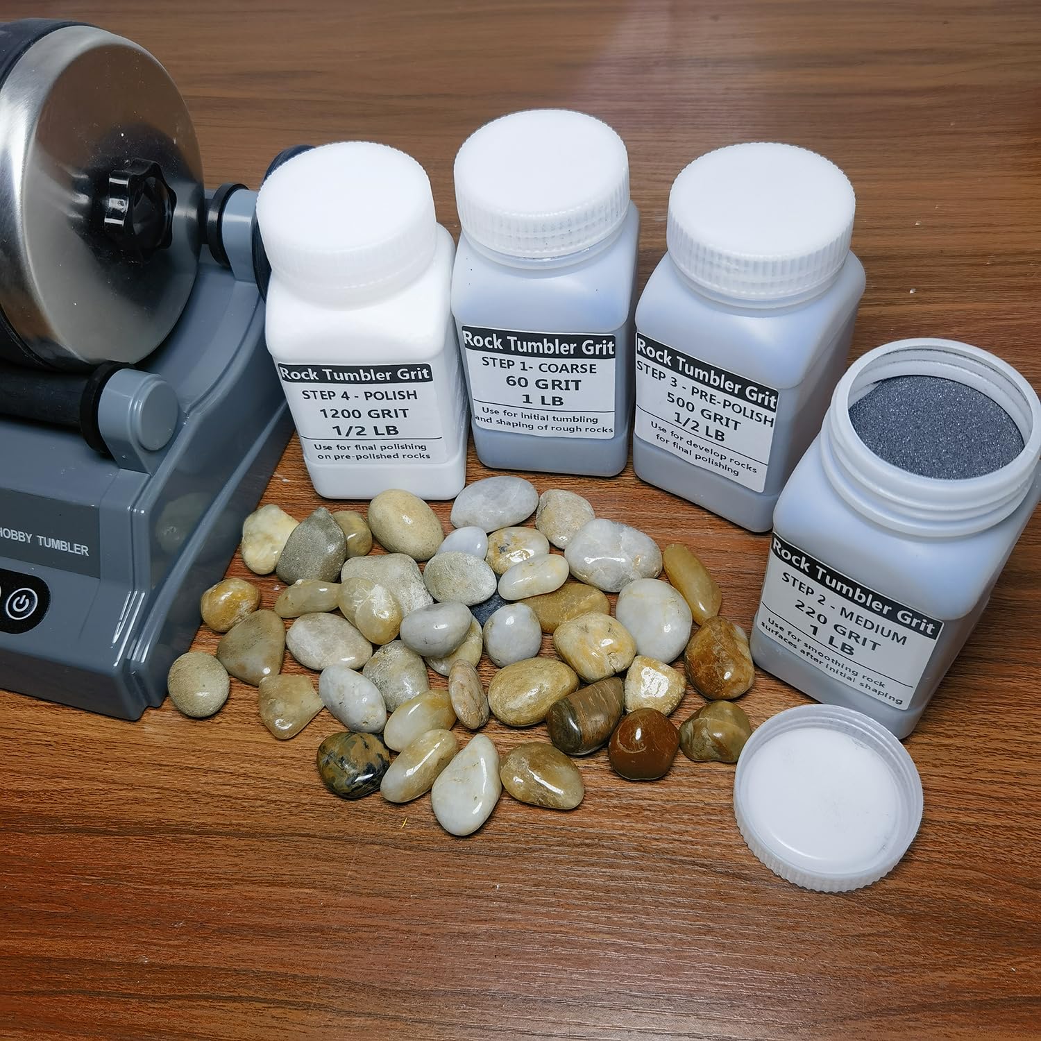 Tonmp 3 LBS Rock Tumbler Grit and Polish Refill Kit - Tumbling Grit Media - 4 Step Tumbling Grit Media Works with Any Rock Tumbler, Rock Polisher, Tonmp