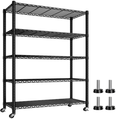 REIBII 76''H Wire Shelving Loads 2100LBS,5 Tier Metal Shelving with Adjustable Storage Shelves 36''W Garage Shelving Heavy Duty with Wheels Metal - WoodArtSupply