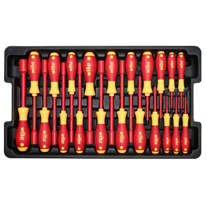 Wiha 32800 Insulated Tool Set with Screwdrivers, Nut Drivers, Pliers, Cutters, Ruler, Knife and Sockets in Rolling Tool Case, 10,000 Volt Tested and