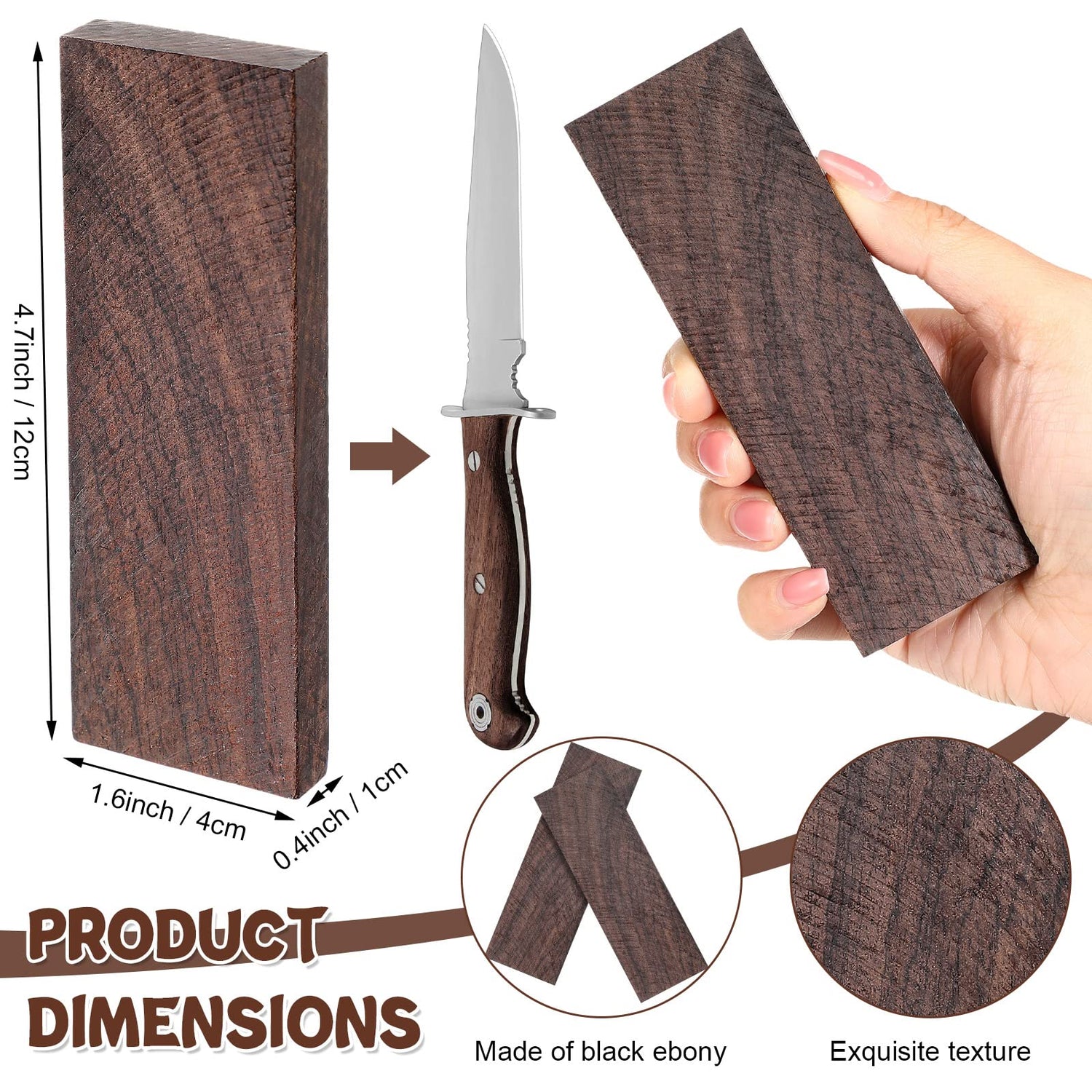 Sasylvia 4 Pcs Black Ebony Lumber Wood Timber Handle Plate Natural Wood Knife Handle Scales Knife Scales Lumber Blank for DIY Music Instruments Tools Sasylvia