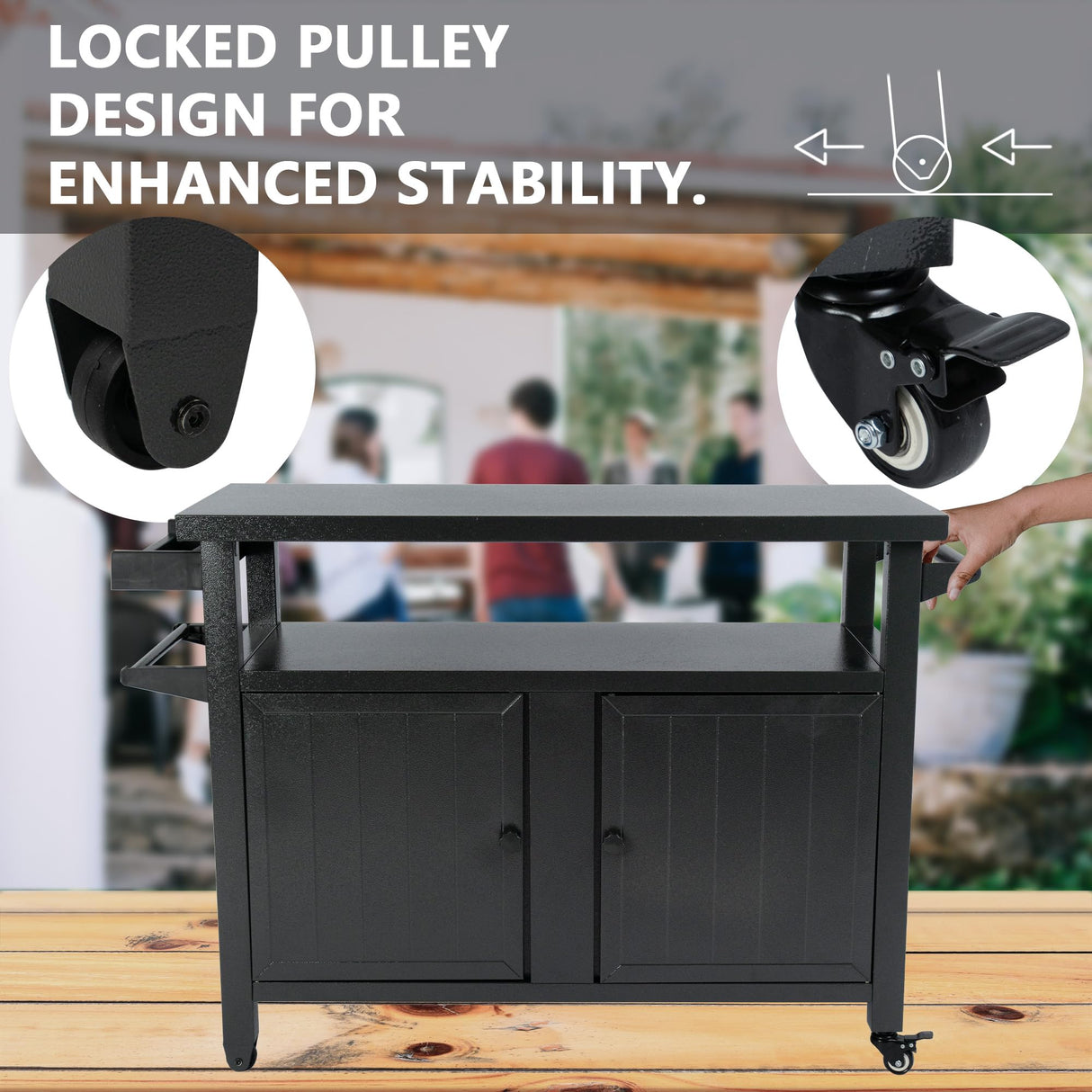 Kozyard BBQ Grill Storage Cart/Bin, Grill Carts Outdoor Storage Cabinet with Wheels, Metal Grill Table Kitchen Dining Table Cooking Prep BBQ Table Kozyard