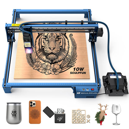 SCULPFUN S30 PRO Laser Engraver with Air Assist, 10W Laser Cutter 0.06 * 0.06mm Accuracy Laser Engraving Machine, 935 * 905mm Extendable Working Area - WoodArtSupply