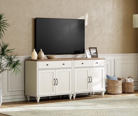WAMAPT Buffet Cabinet with 4 Doors and 2 Drawers, Large Coffee Bar Tables Wood Kitchen Storage Cabinets with Storage Cabinets, Modern Farmhouse WAMPAT