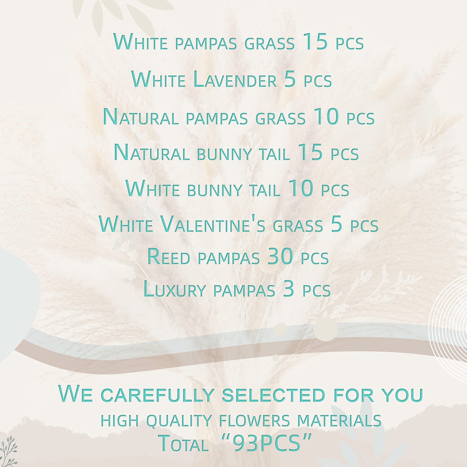 Natural Pampas Grass Mix Bouquet | Dried Pampas Bouquet for Wedding Boho Flowers Home Table Decor Desk Decor, Rustic Farmhouse Decor (93PCS) NTLPAMPA