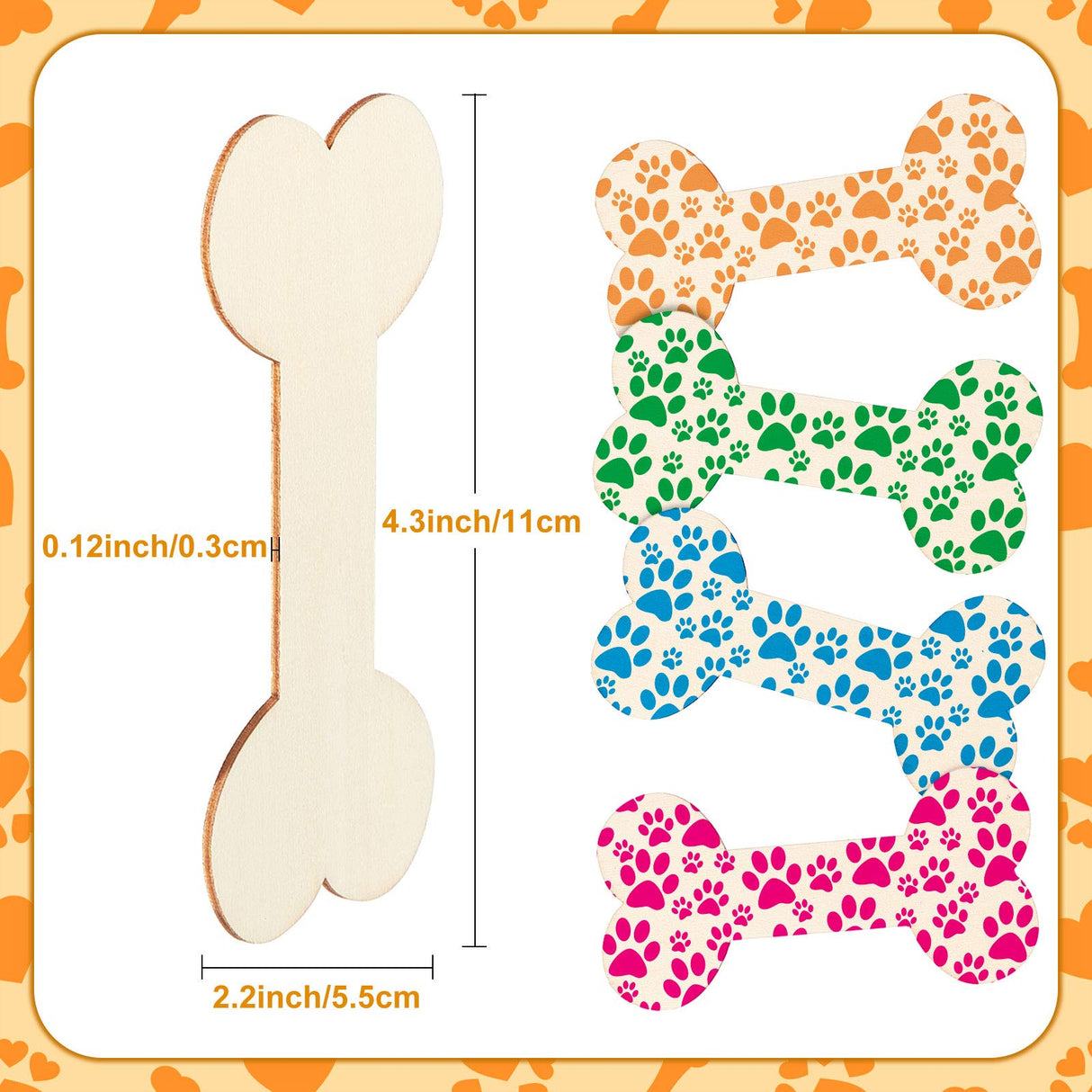 40 Pieces 4.3 x 2.2 Inches Wood Dog Bone Cutouts Unfinished Wood Dog Bone Plain Bone Shaped Wood for Crafts Wooden DIY Projects Home Decoration Jetec