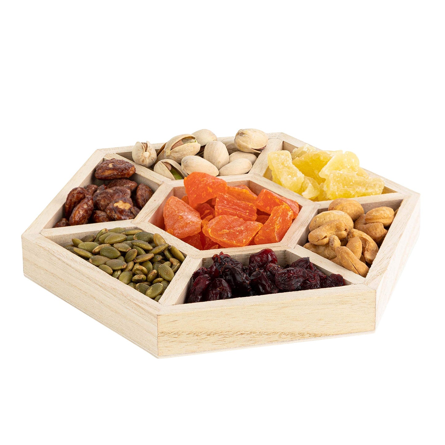 Hammont Hexagon Sectional Wooden Trays - 3 Pack - 8.5”x8.5”x1” - Eco Friendly Decorative Wooden Tray for Dry Fruits & Candies | Organic Wooden Tray - WoodArtSupply