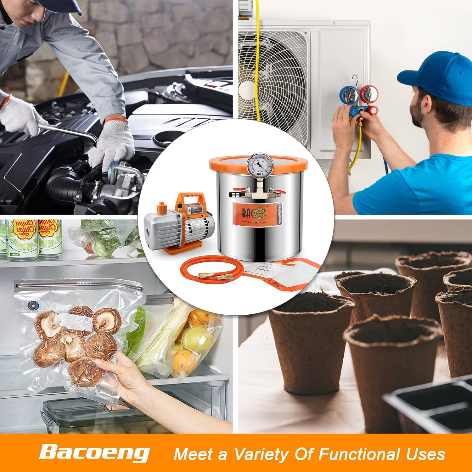 BACOENG 3 Gallon 4.5 CFM Tempered Glass Lid Vacuum Chamer with Pump, Degassing Chamber Kit for Stabilizing Wood, Degassing Silicones, Epoxies and BACOENG