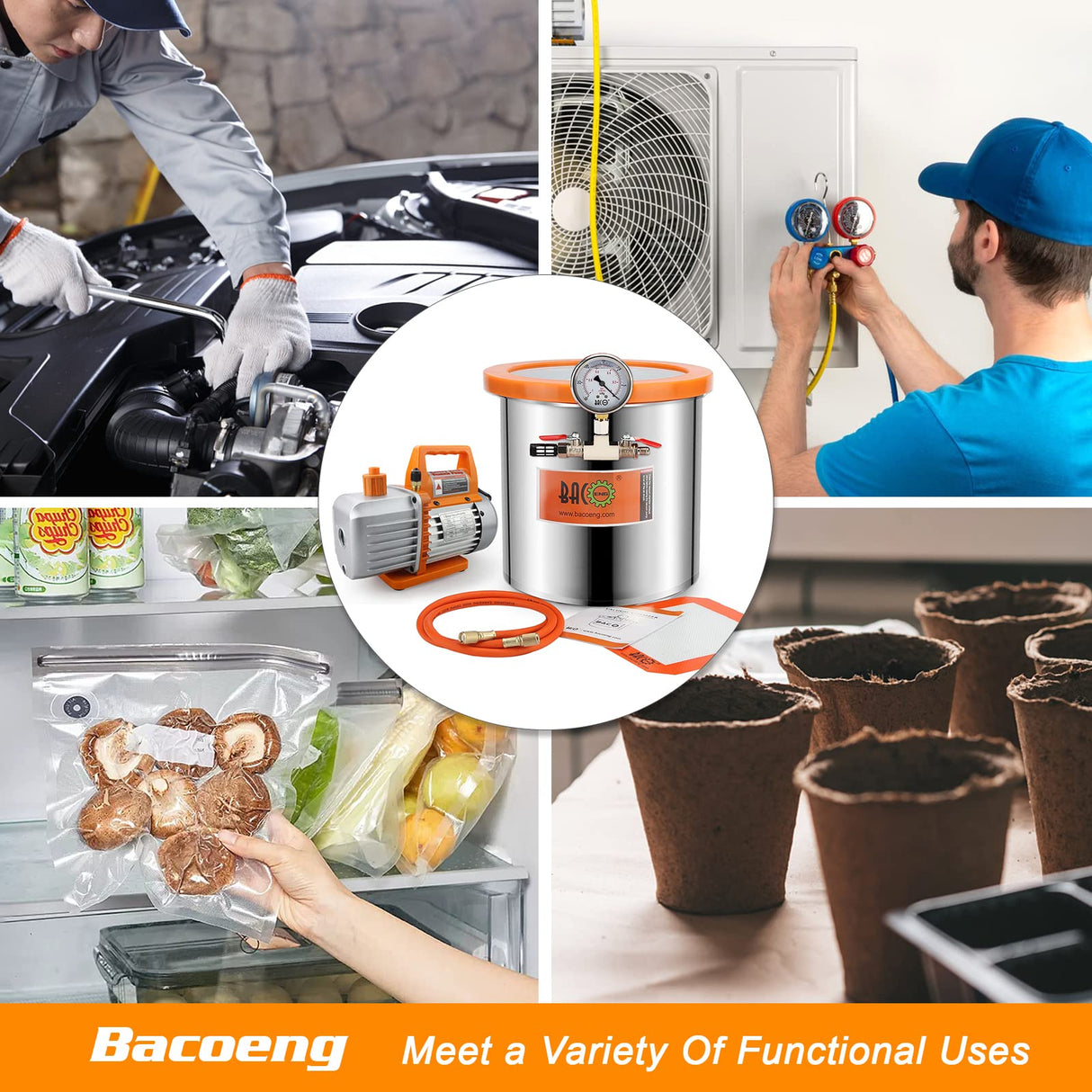 BACOENG 3 Gallon 4.5 CFM Tempered Glass Lid Vacuum Chamer with Pump, Degassing Chamber Kit for Stabilizing Wood, Degassing Silicones, Epoxies and BACOENG