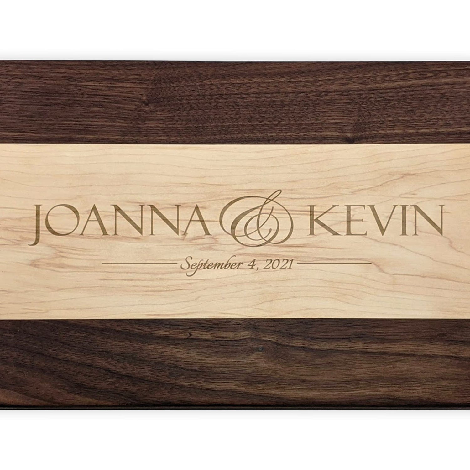 Personalized Laser Engraved Two Tone Maple And Walnut Cutting Board MRC Wood Products