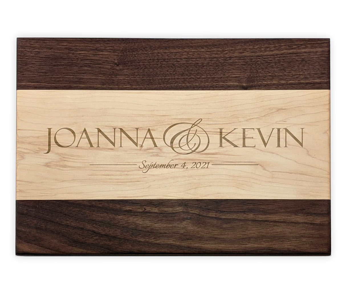 Personalized Laser Engraved Two Tone Maple And Walnut Cutting Board MRC Wood Products