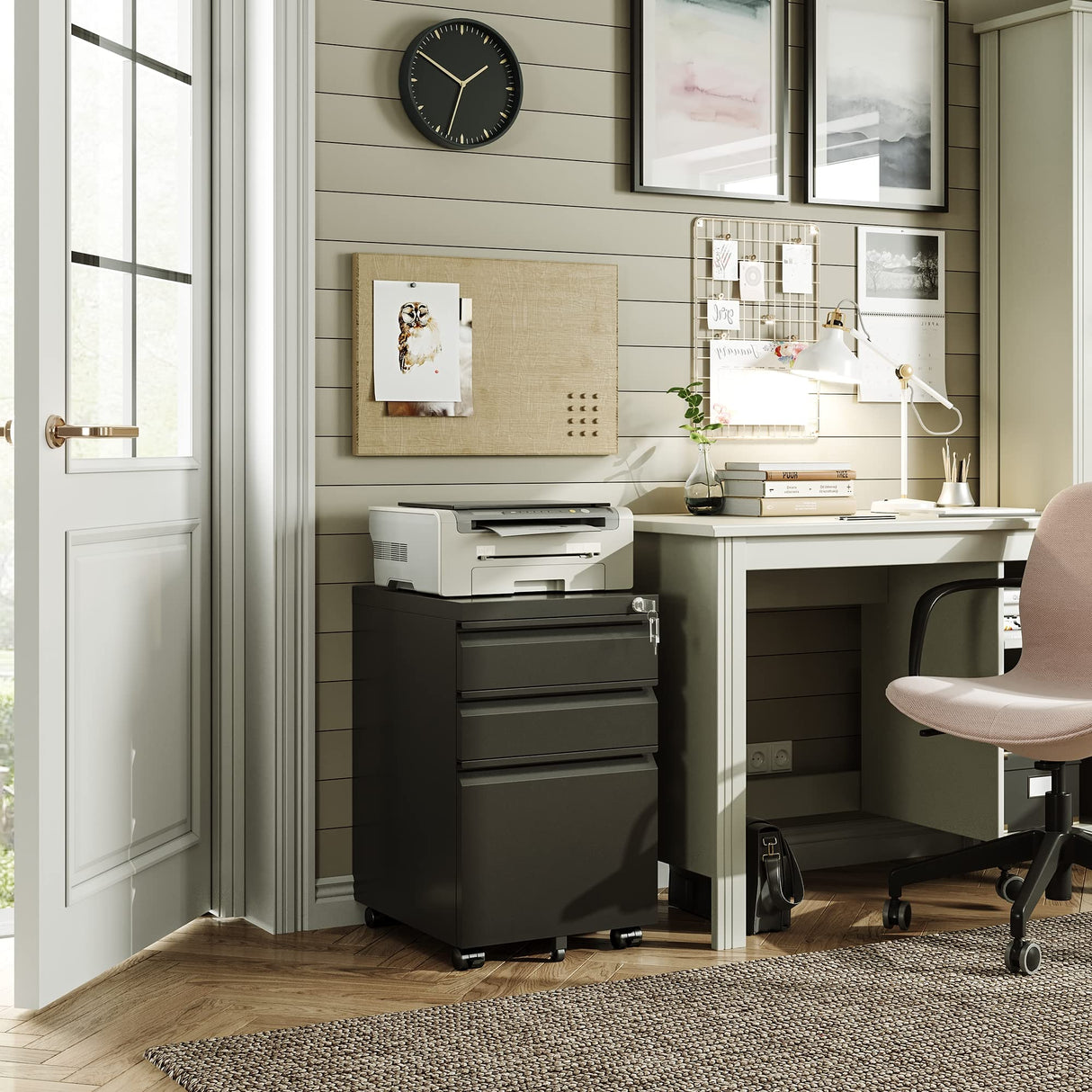 DEVAISE 3 Drawer Mobile File Cabinet with Lock, Under Desk Metal Filing Cabinet for Legal/Letter/A4 File, Fully Assembled Except Wheels, Black DEVAISE