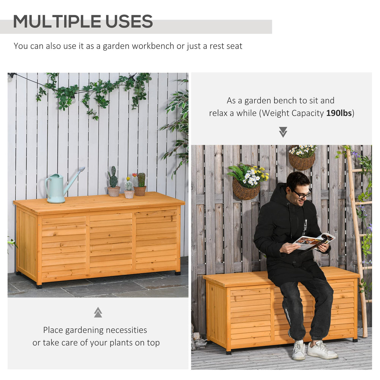 Outsunny 75 Gallon Wooden Deck Box, Outdoor Storage Container with Aerating Gap & Weather-Fighting Finish, Yellow Outsunny