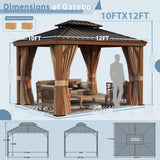 Aoxun 10' x 12' Gazebo, Wooden Finish Coated Aluminum Frame Canopy with Dual-Layer Galvanized Steel Hardtop Top, Outdoor Metal Pavilion with Privacy Aoxun