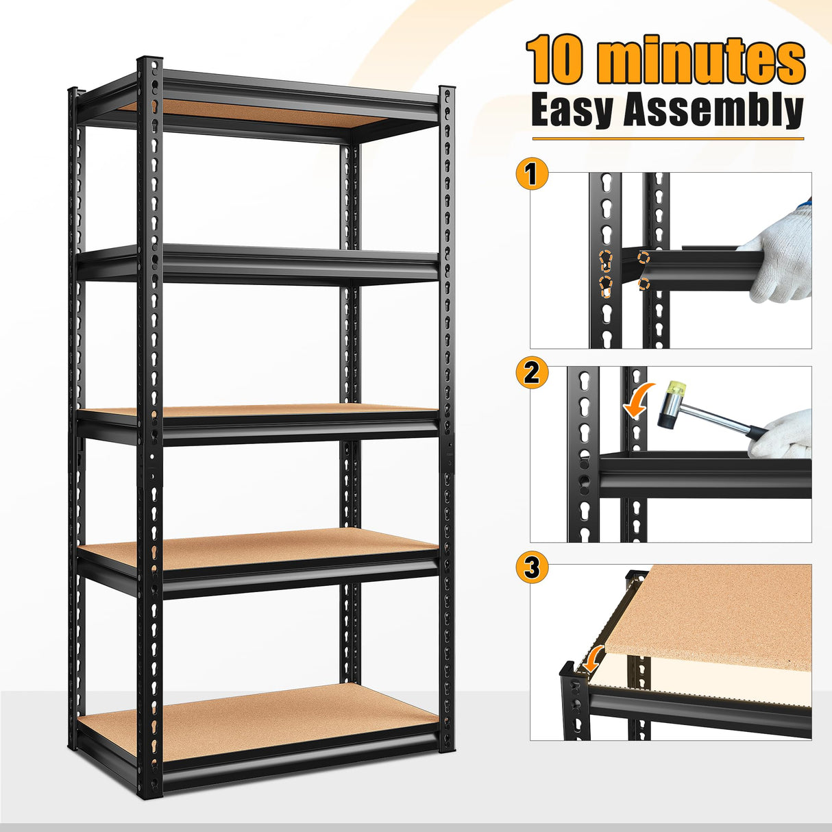 Bepatio Garage Shelving 5 Tier Garage Storage Shelves Heavy Duty Shelving Adjustable Storage Shelves Metal Shelves for Storage Loads 1500LBS Metal Bepatio