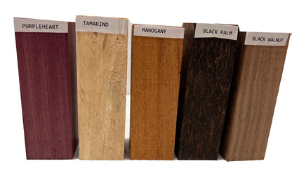Exotic Wood Zone's Pack of 5 Turning Blank - Black Palm, Tamarind, Mahogany, Purpleheart,Walnut | 2" x 2" x 6"