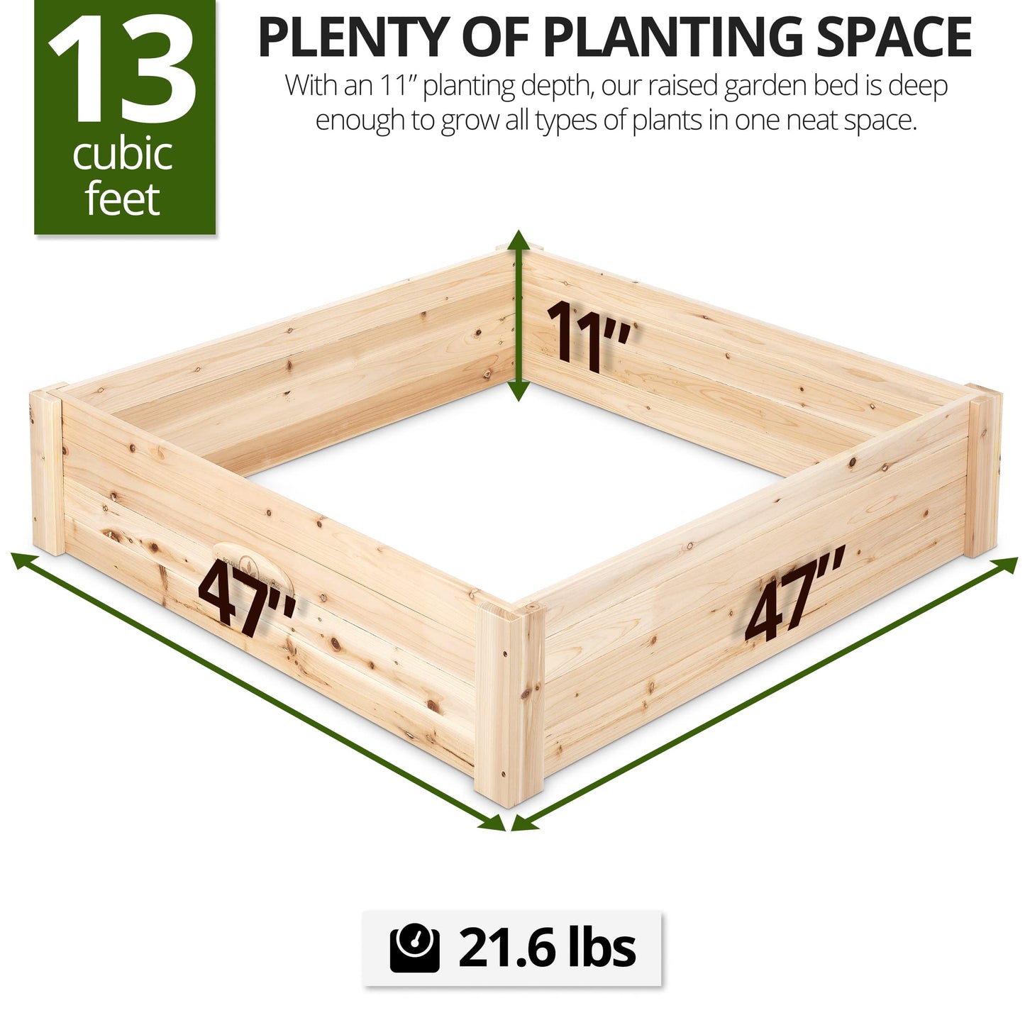 4x4 Cedar Raised Garden Bed Kit – Elevated Ground Planter for Growing Fruit/Vegetables/Herbs – (47 x 47 x 11) inches – Natural Rot-Resistant Wood