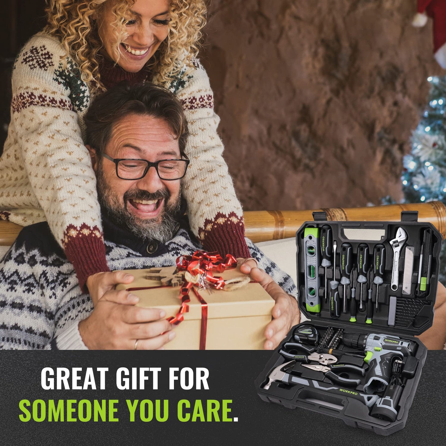 WORKPRO Home Tool Kit with Power Drill, 108PCS Power Home Tool Set with 12V 1.5 Ah Battery Powered Screwdriver and Tool Box, Electric Cordless Drill WORKPRO