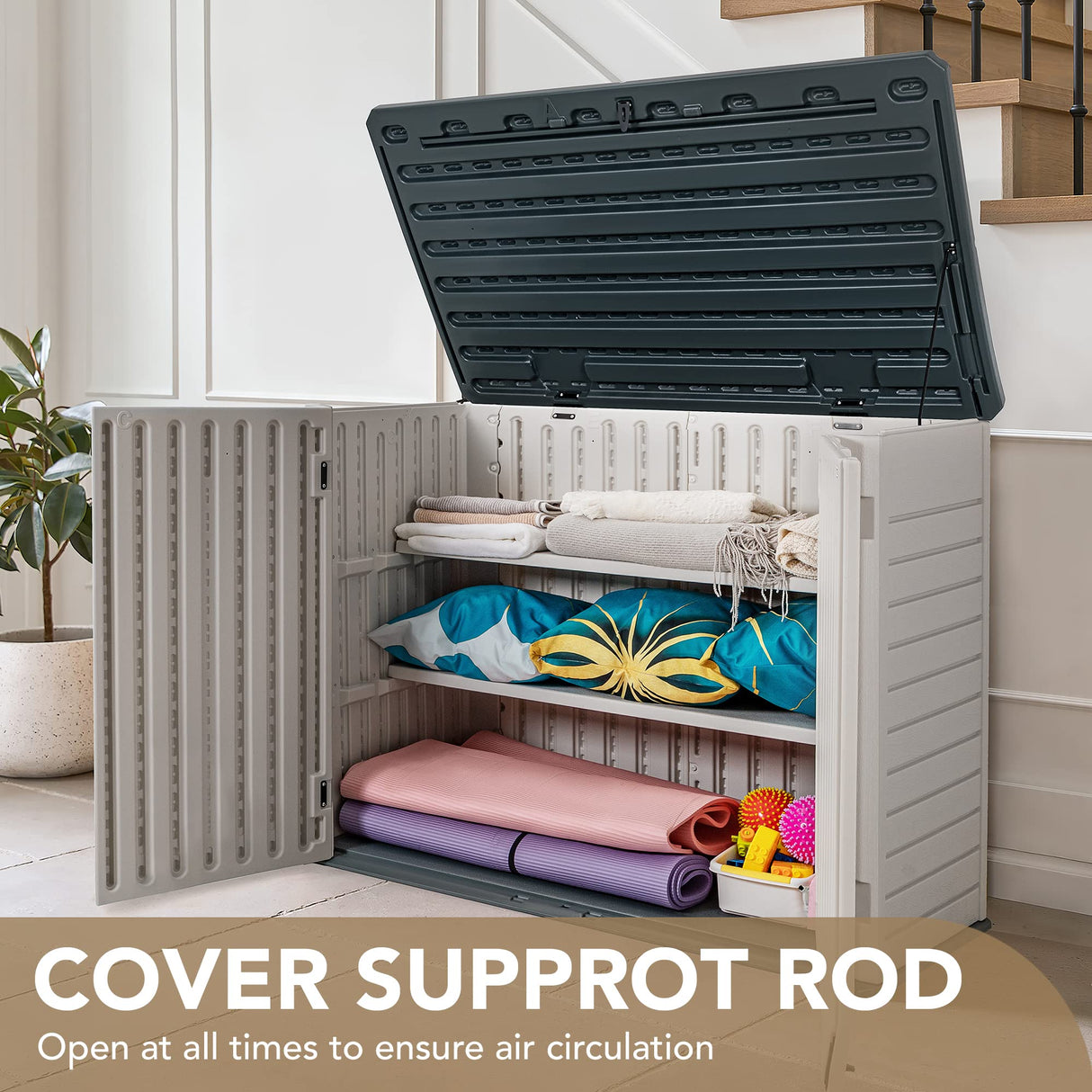 Devoko Resin Outdoor Storage Shed 28 Cu Ft Horizontal Outdoor Storage Cabinet Waterproof Patio Tools Storage Box for Pool Toys, Sofa Cushion, Lawn Devoko