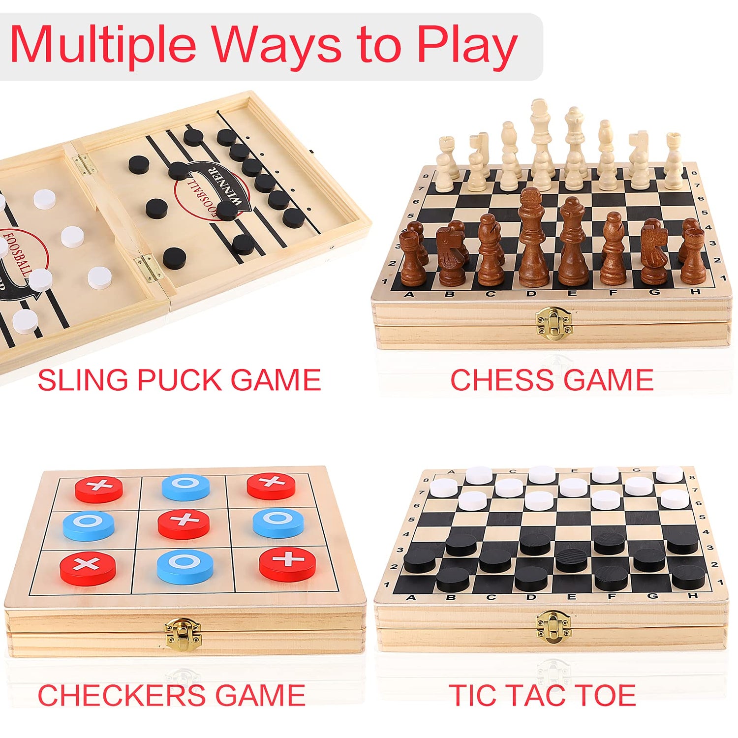Sling Puck Game, Chess Checkers Game Set, 4 in 1 Board Game, Fast Hockey Table Game, Tic Tac Toe Slingshot Chess Set for Kids Alemard