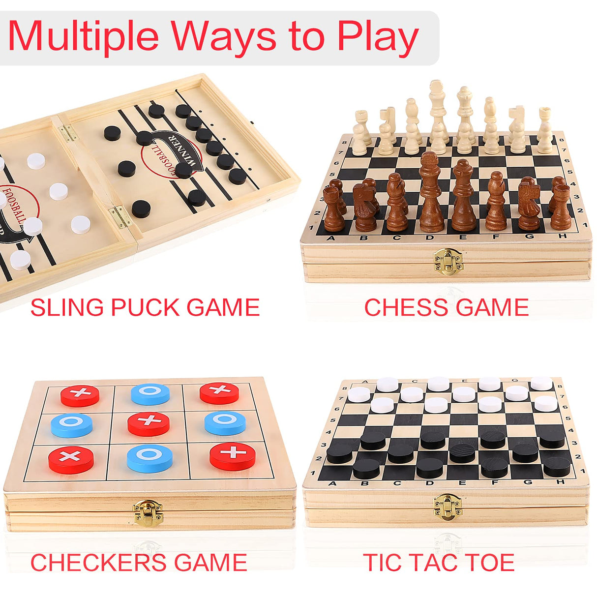Sling Puck Game, Chess Checkers Game Set, 4 in 1 Board Game, Fast Hockey Table Game, Tic Tac Toe Slingshot Chess Set for Kids Alemard