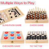 Sling Puck Game, Chess Checkers Game Set, 4 in 1 Board Game, Fast Hockey Table Game, Tic Tac Toe Slingshot Chess Set for Kids Alemard