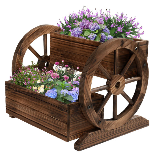 OIPRTGFJ Wooden Wagon Planter Box, Garden Planter with Wheels,Decorative Planter for Flowers Herbs Vegetables for Indoor & Outdoor Décor, Flower Cart