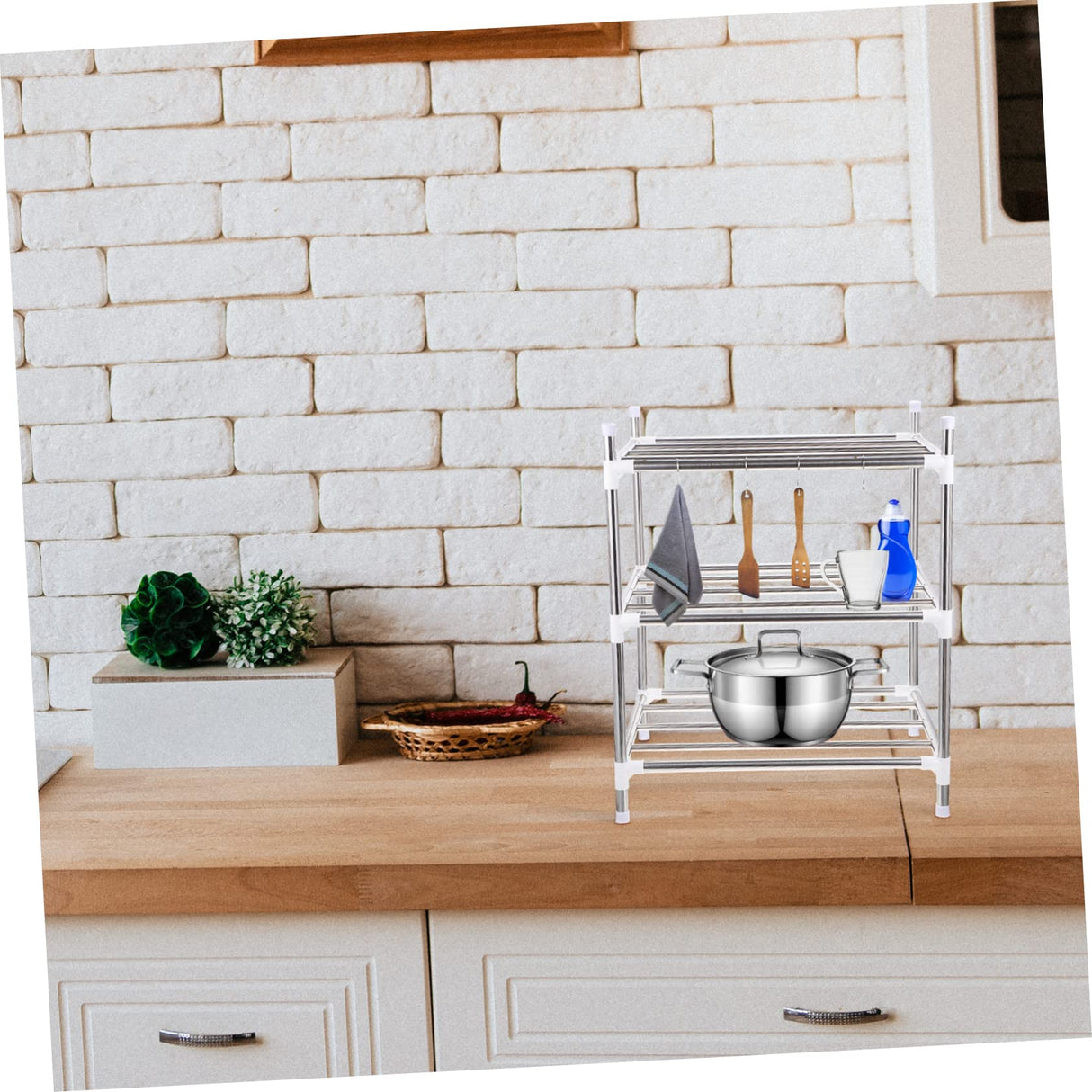 Garneck 1pc Kitchen Storage Rack Shelf for Kitchen Cabinets Steel Storage Countertop Shelf Organizer Three-Layer Shelf Cabinet Storage Shelf Rack Garneck