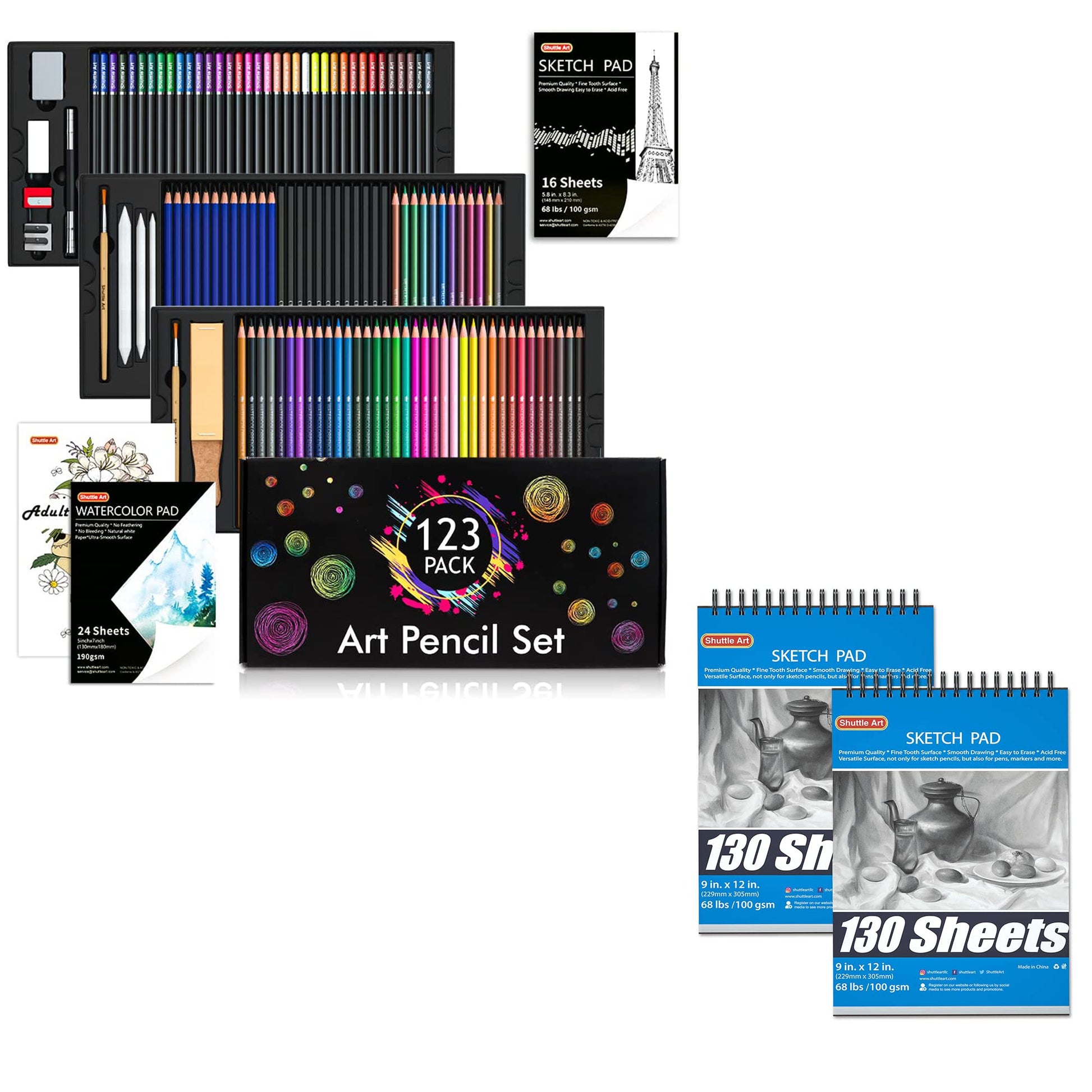 Shuttle Art Drawing Kit and Sketch Pad Bundle, Set of 116 Pack Complete  Drawing Kit +260 Sheets Sketch Pad