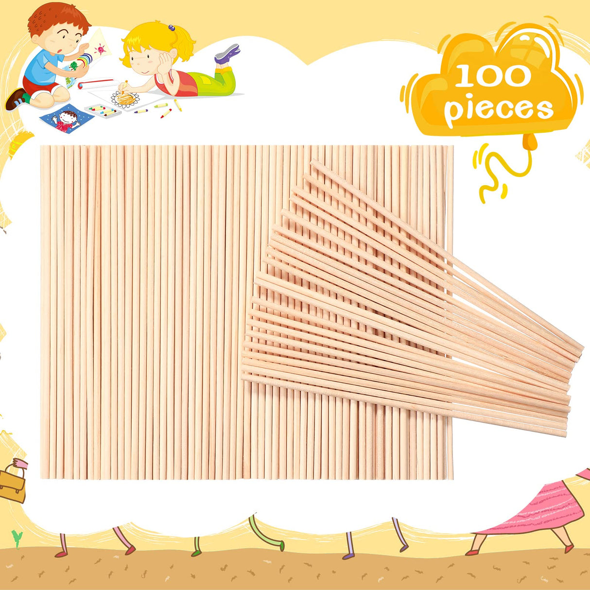 EBOOT Unfinished Natural Wood Craft Dowel Rods 100 Pack (6 x 1/8 Inch) EBOOT