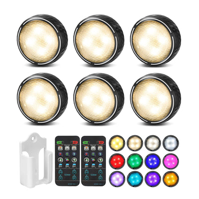 LED Puck Lights with Remote Control, Battery Operated Wireless Closet Lights, Under Cabinet Lighting Stick on Tap Push Lights, Color Changing Under