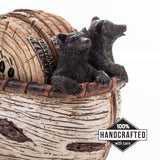 Bear Coasters Set – 6 Full Size Rustic Coasters in Handmade Canoe with Adorable Black Bear Figurines | Black Bear Log Cabin Decorations, Rustic Lodge Cabin Obsession