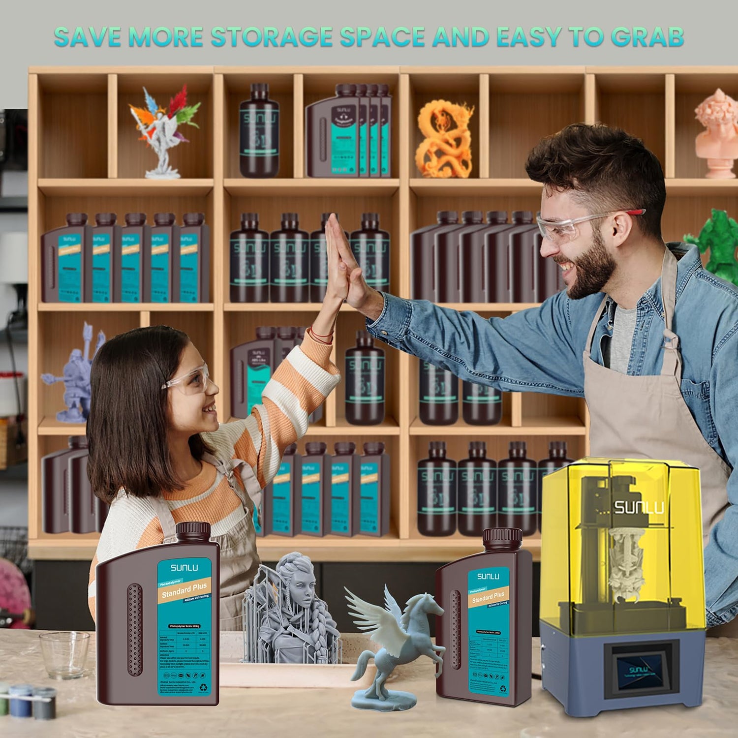 SUNLU 3D Printer Resin, Upgraded Standard Plus Fast Curing 3D Resin, 395 to 405nm UV Curing 3D Printing Liquid Photopolymer Resin, Higher Precision, SUNLU