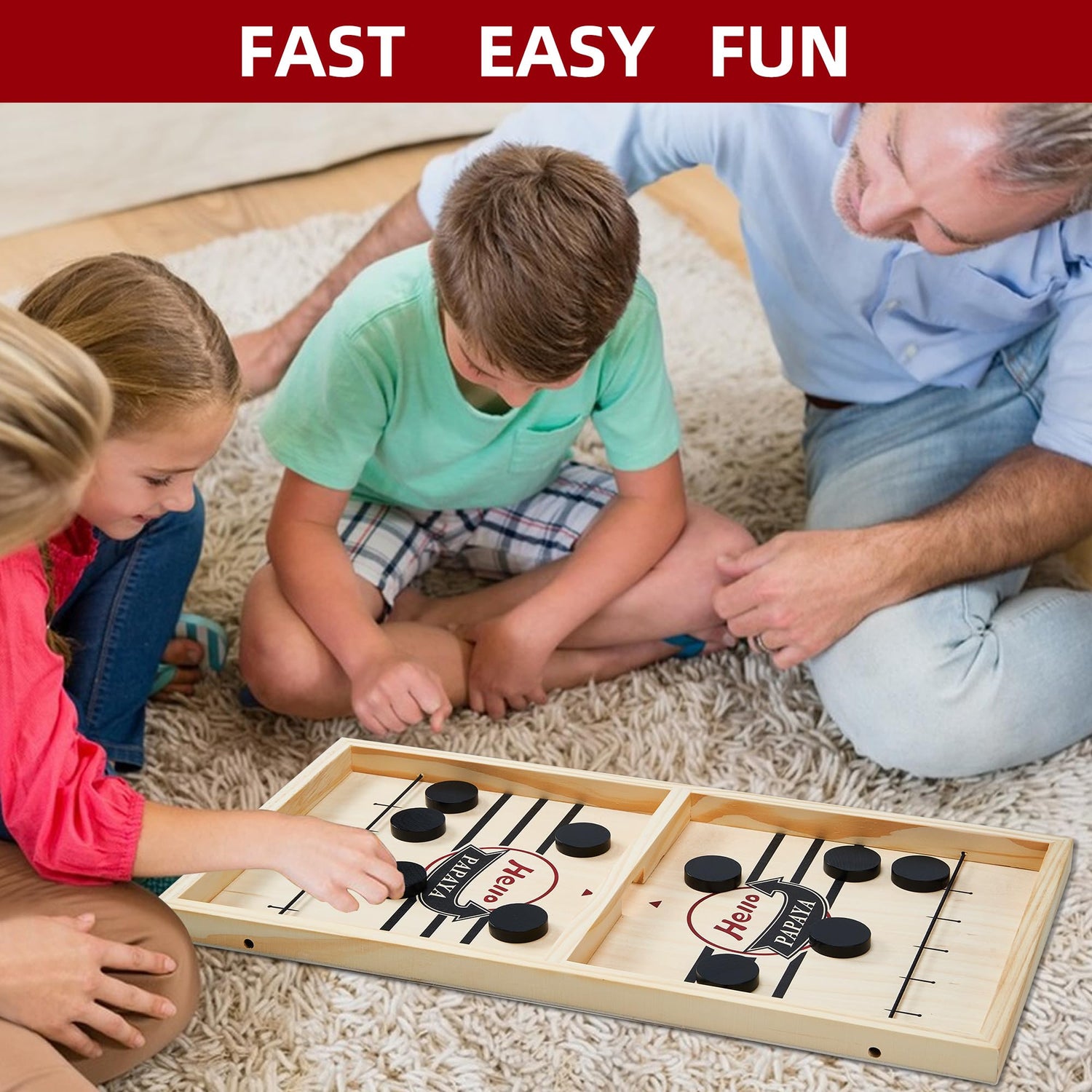 HELLO PAPAYA Fast Sling Puck Game,Wooden Hockey Game,Super Foosball Table,Desktop Battle Winner Slingshot Game,Parent-Child Interaction Family Games HELLO PAPAYA