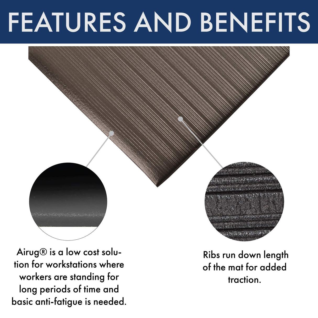 Notrax - 410S0323BL NoTrax 410 PVC Airug Safety/Anti-Fatigue Floor Mat, for Dry Areas, 2' Width x 3' Length x 3/8" Thickness, Black Notrax