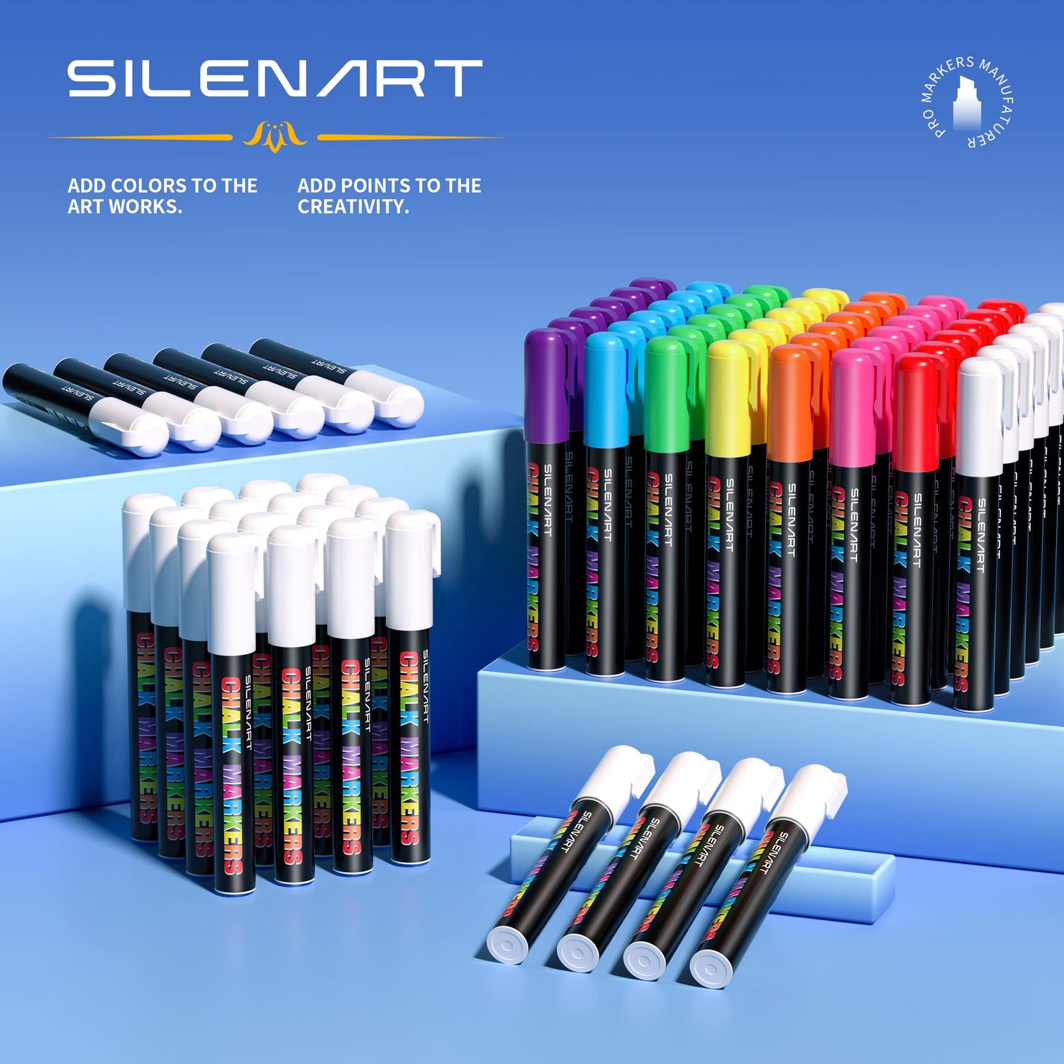 SILENART White Chalk Markers - 6 Pack White Dry Erase Markers Pen - Liquid Chalk Markers for Chalkboard Signs, Windows, Blackboard, Glass - 6mm SILENART
