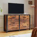 Frmobepts 6 Drawer Dresser, Wooden Dresser for Bedroom, 47" Metal Frame, Black Dresser, Natural Wooden Dresser Furniture, Storage Cabinet for Dining Frmobepts