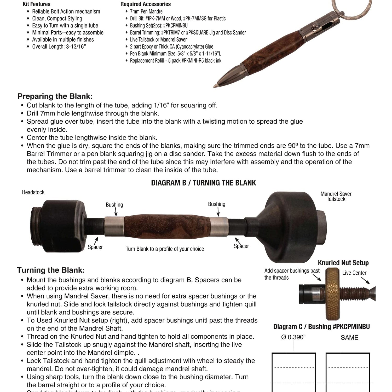Penn State Industries PKCPMINSS Mini Bolt Action Keychain Pen Kit Starter Package Woodturning Project Penn State Industries