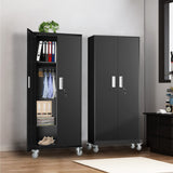 Metal Storage Cabinets Locker for Home Office, 72" Garage Storage Cabinet with Wheels, Lockable Doors and Shelves, Steel Wardrobe Cabinet with Petonline