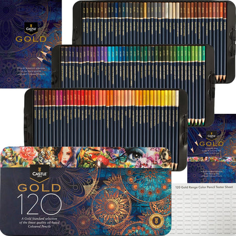 Castle Art Supplies Gold Standard 120 Coloring Pencils Set | Quality Oil-based Colored Cores Stay Sharper, Tougher Against Breakage | For Adult Castle Art Supplies