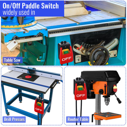 Dreyoo 1 Pack 110V to 120V Single Phase On/Off Switch, Router Table Switch with Large Stop Sign Paddle Easy Contact for Fast Power Off for Table Saws - WoodArtSupply