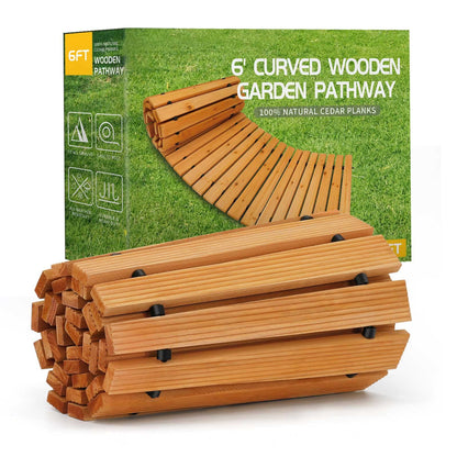 RELIANCER 6' Wooden Garden Pathway,Outdoor Roll Out Cedar Curved Walkway,Patio Path Decorative Garden Boardwalk Walkways,Weather-Resistant Roll Up - WoodArtSupply