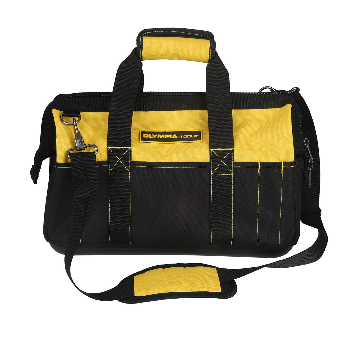 Olympia Tools 16 Inch Wide Mouth Tool Bag, Molded Waterproof Base with 21 Pockets and 7 Belt Loops, Padded Handle, Adjustable Shoulder Strap Olympia Tools