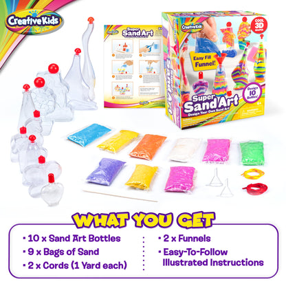 Creative Kids Sand Art Activity Kit for Kids - 10 Sand Art Bottles and 10 Colored Cool Sand Bags + Glitter Sand - Create Your Own Sand Art - DIY Arts